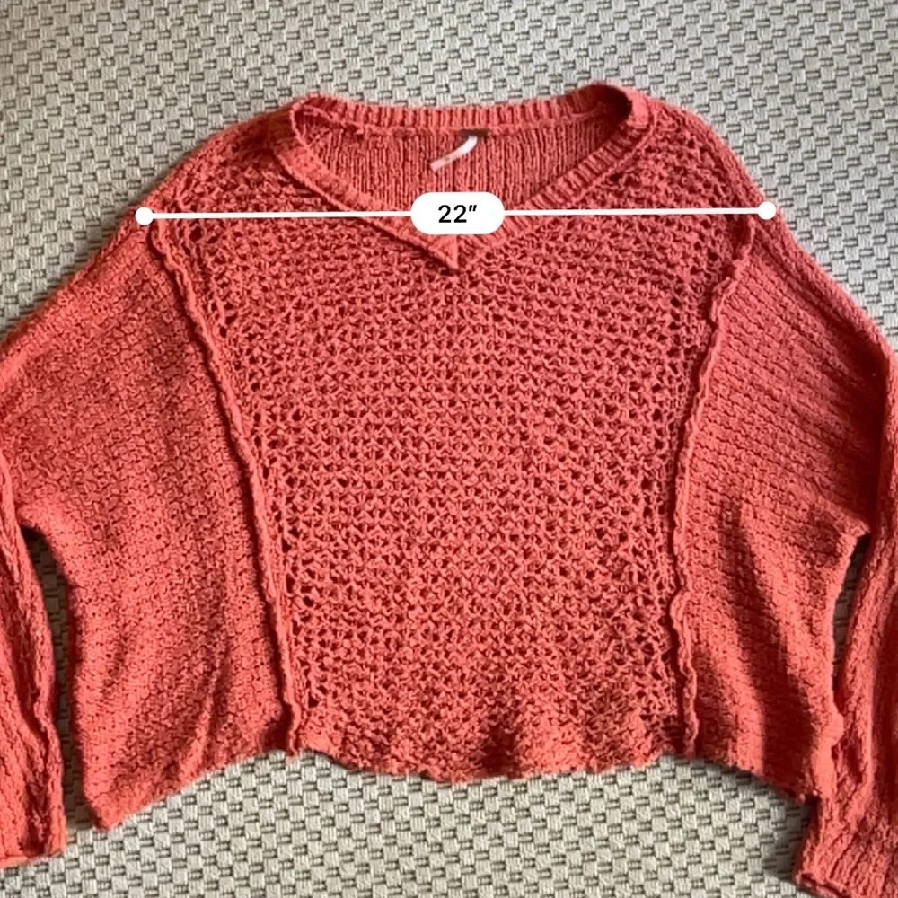 Free People V-Neck Crochet Boho Sweater - Burnt Orange - Size M - Picture 11 of 12